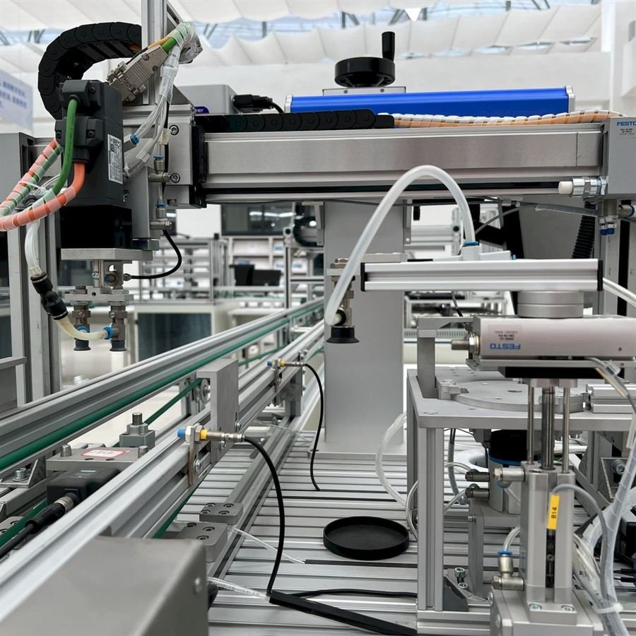 Pneumatic actuators and air lines on an automation rig